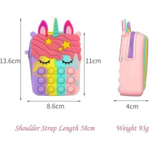 Kids Pop It Push Fidget Unicorn Crossbody Bag (Rose Pink) - Image 2