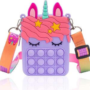 Kids Pop It Push Fidget Unicorn Crossbody Bag (Purple)