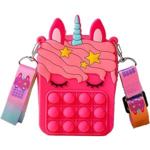 Kids Pop It Push Fidget Unicorn Crossbody Bag (Rose Pink) - Image 1