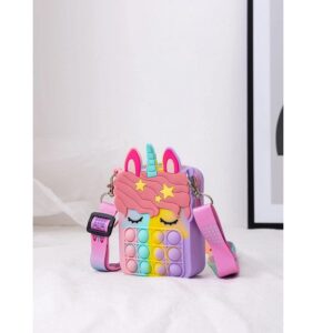Kids Pop It Push Fidget Unicorn Crossbody Bag (Rose Pink) - Image 3