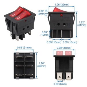Rocker Switch Dual 6-Pin Shipboard 15A/250V 20A/125V (Red) - Image 2