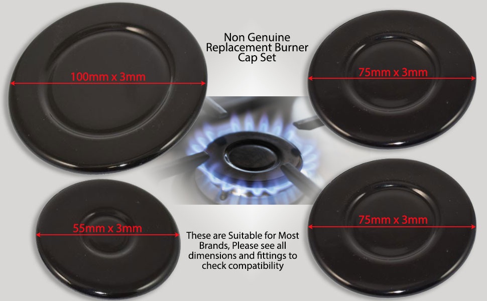 Oven Hob Gas Cooker Burner Crown Kit & Flame Cap (Set of 8) 10