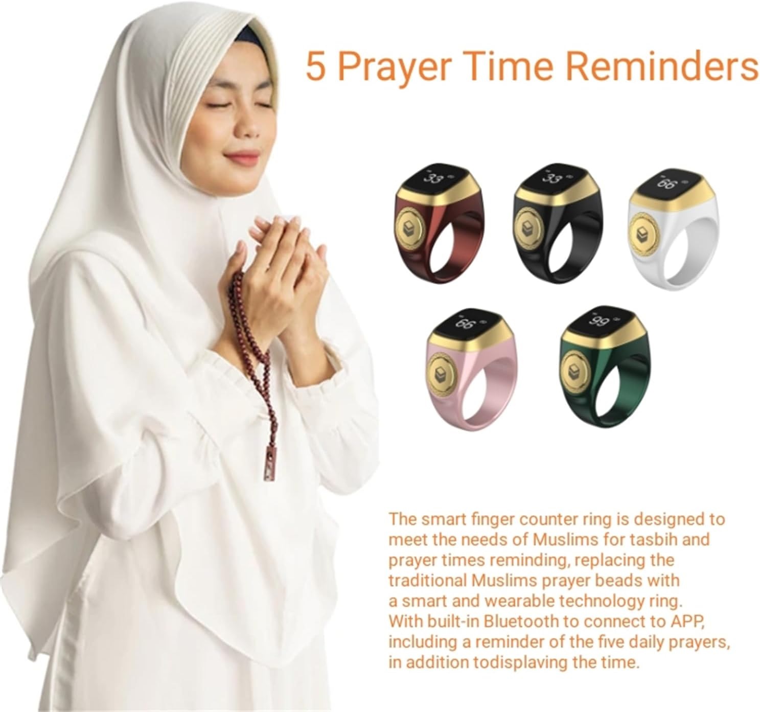 Smart Ring Counter Digital Tasbeeh Tasbih Finger Counter 5 Prayer Time Reminder Pray Trackers Azan Alarm Clock 8
