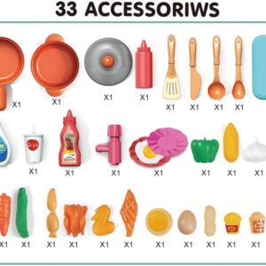 Kids Pretend Play Mini Kitchen Playset with Water Spray Light & Sound 33 Pcs (0060) - Image 6