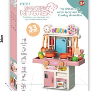 Kids Pretend Play Mini Kitchen Playset with Water Spray Light & Sound 33 Pcs (0060) - Image 9