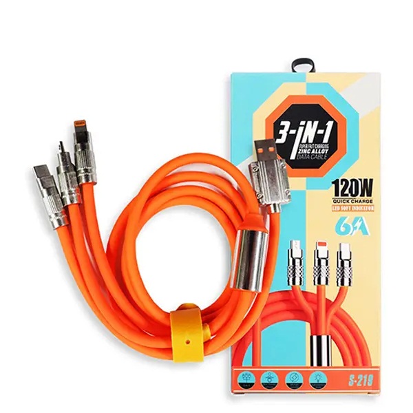 3 in1 Zinc Alloy Cable Super Fast Charging Cable 120W 6A 1