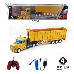 RC Dump Truck with Trailer 1:32 Mini Semi Truck Toy Remote Control Car Construction Vehicles with Lights (0416)