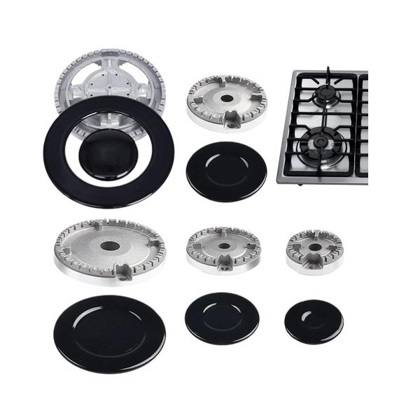 Universal Gas Hob Burner Flame Caps / Crown Tops – Set Of Rapid Burner Covers (Black)
