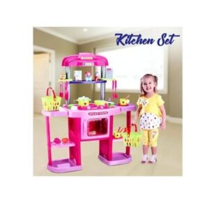 Kids Pretend Play Large Kitchen Playset with Shelf Food Spray Stove Oven Real Sounds and Light Set (0362) - Image 4