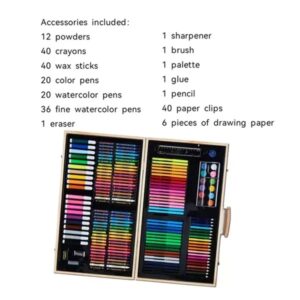 Kids Wooden Art Box & Drawing Kit with Crayons Oil Pastels Colored Pencils Watercolor Cakes 220 PCS (0467) - Image 4
