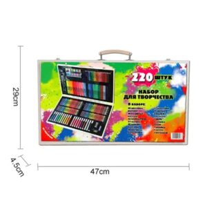 Kids Wooden Art Box & Drawing Kit with Crayons Oil Pastels Colored Pencils Watercolor Cakes 220 PCS (0467) - Image 5