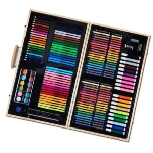 Kids Wooden Art Box & Drawing Kit with Crayons Oil Pastels Colored Pencils Watercolor Cakes 220 PCS (0467) - Image 6