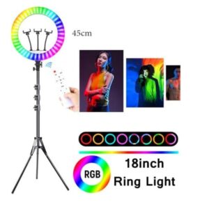 RGB Soft LED Ring Light 18 Inch MJ45 with 3 Phone Holder with 7 Feet Stand - Image 7
