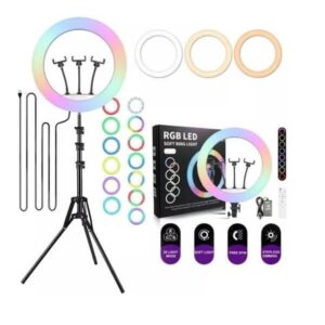 RGB Soft LED Ring Light 18 Inch MJ45 with 3 Phone Holder with 7 Feet Stand - Image 9