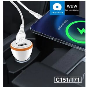 WUW T71 2.4A 2 USB Car Charger Set (Micro) - Image 5