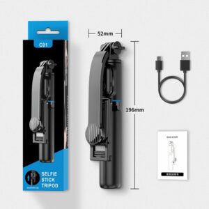 C01 Portable 360-degree Rotating Phone Selfie Stick with Remote Control Mini Split Phone Clip Camera Tripod - Image 6