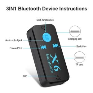 Car Wireless X6 Bluetooth USB Stereo Audio Play Adapter Support 3.5mm Jack - Image 3
