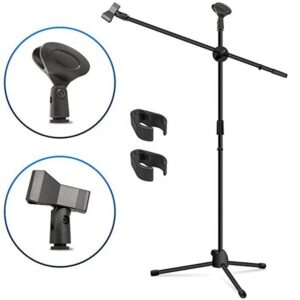 Collapsible Tripod Boom Mic Microphone Stands with 2 Mic Clip Holders - Image 2