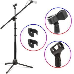 Collapsible Tripod Boom Mic Microphone Stands with 2 Mic Clip Holders - Image 4