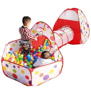 Kids 3 in 1 Crawling Tunnel and Ball Pit with Outdoor Hoop Basketball Tent with Zipper Storage Bag (0671) - Image 2