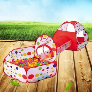 Kids 3 in 1 Crawling Tunnel and Ball Pit with Outdoor Hoop Basketball Tent with Zipper Storage Bag (0671) - Image 4