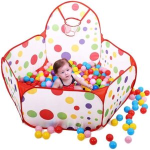 Kids 3 in 1 Crawling Tunnel and Ball Pit with Outdoor Hoop Basketball Tent with Zipper Storage Bag (0671) - Image 8
