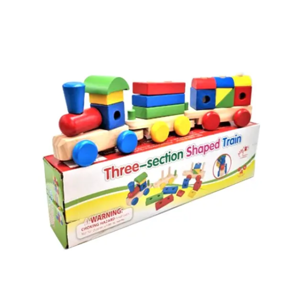 Kids Toy Geometric Shapes Wooden Three-Section Shaped Train Stacking Blocks (0219) 1