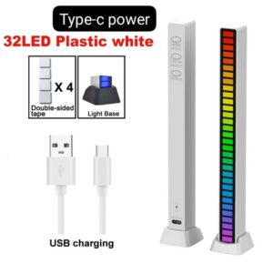 LED RGB Bar Strip Spectrum Audio Indicator Music Sound Control Lamp Music Atmosphere Light (Type C Power)