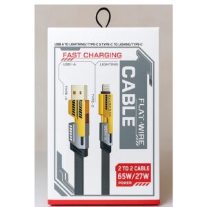 Flat Wire 4-in-1 Cable – Multi-Function Fast Charging & Data Transfer Cord (USB-A & Type-C Input | Type-C & Lightning Output | 65W/27W Power) - Image 3