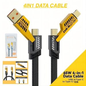 Flat Wire 4-in-1 Cable – Multi-Function Fast Charging & Data Transfer Cord (USB-A & Type-C Input | Type-C & Lightning Output | 65W/27W Power) - Image 2