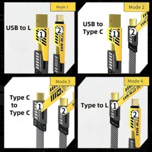 Flat Wire 4-in-1 Cable – Multi-Function Fast Charging & Data Transfer Cord (USB-A & Type-C Input | Type-C & Lightning Output | 65W/27W Power) - Image 6