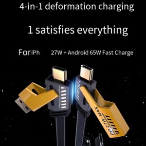 Flat Wire 4-in-1 Cable – Multi-Function Fast Charging & Data Transfer Cord (USB-A & Type-C Input | Type-C & Lightning Output | 65W/27W Power) - Image 7