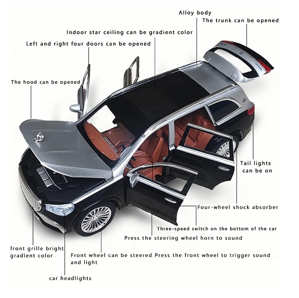 Kids Die Casting 124 Mercedes-Benz Maybach GLS600 Alloy Mold Decoration Pullback Multifunctional Car Toy (0720) 6
