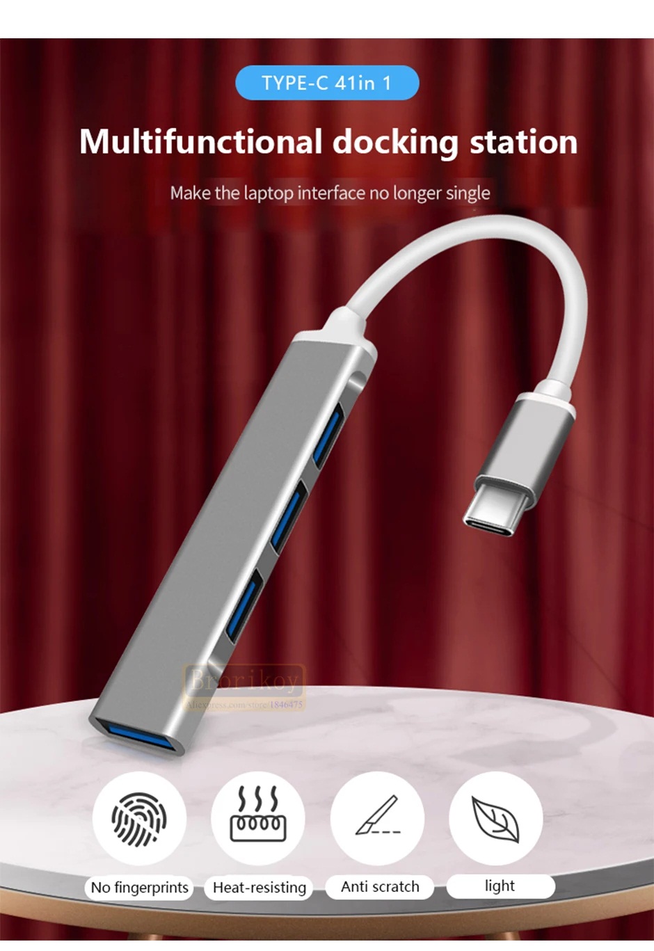 USB C Hub 4 Port 3.0 Type C USB Multi-Port Hub 5