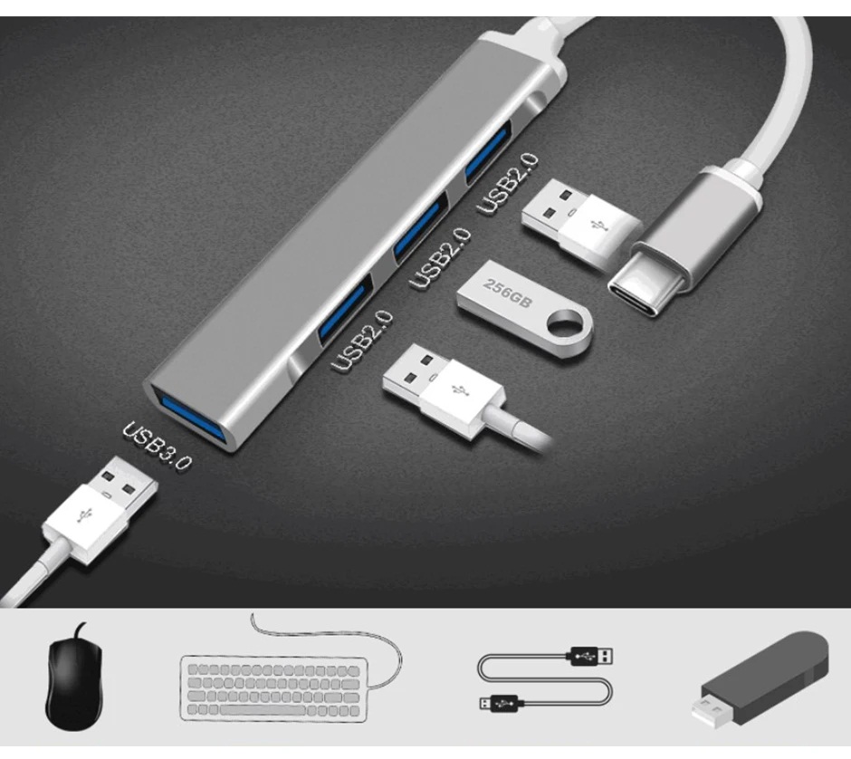 USB C Hub 4 Port 3.0 Type C USB Multi-Port Hub 8