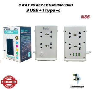 Power Extention Cord 2500W N86 8 Port Power Socket with USB & Type C