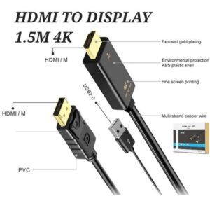 HDMI to DisplayPort Converter Cable 4k@60Hz - 1.5 Meter