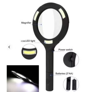 3 COB LED Powered Reading Magnifying Glass Lens (3X, 85 MM Lens, 250 Lumen)