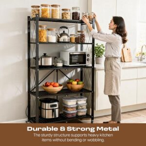 5 Layer Foldable Carbon Steel Rack with Wheels - Image 3