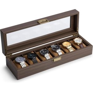 6 Slot Wooden Watch Organizer With Glass Display