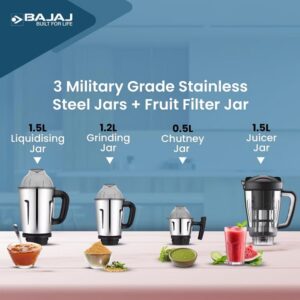 Bajaj Military Series Evoque 4 Jar 1000W Mixer Grinder - Image 5