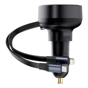 Baseus Enjoyment Pro 60W USB Port Car Charger + Retractable C and Lightning Cable - Image 1