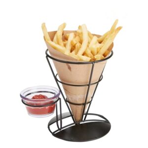 Cone French Fry Holder with Sauce Cup Condiment Holder - Image 2