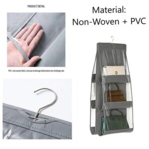Foldable 6 Pockets Hand Bag Purse Organizer With Hanger - Image 8