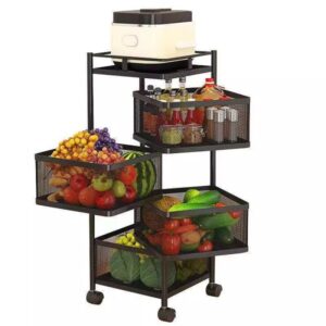 Kitchen Metal 4 Layer 5 compartments Rotating Trolley Organizer