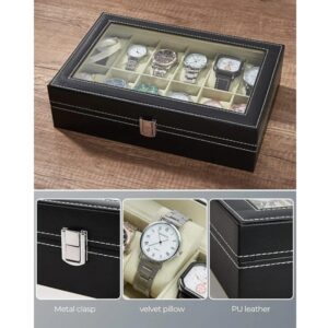 12 Slot Watch Organizer with Glass Lid - Image 2