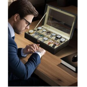 12 Slot Watch Organizer with Glass Lid - Image 6