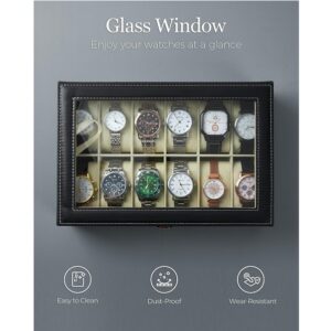 12 Slot Watch Organizer with Glass Lid - Image 7