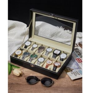 12 Slot Watch Organizer with Glass Lid - Image 9