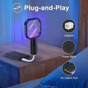 2 in 1 Electric USB Rechargeable Mosquito Swatter Racket with UV Light - Image 4